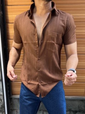                                                                                                                     Imported Texture Brown Half sleeves Shirt