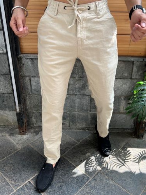                                                                                                                                                                                               Elastic Waist Cream Linen Pant