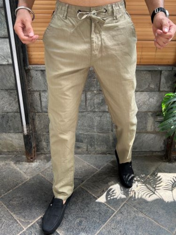                                                                                                                                                                              Elastic Waist Mehandi Linen Pant