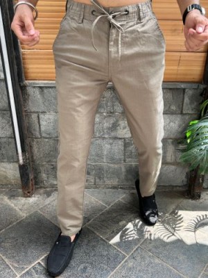                                                                                                                                                                    Elastic Waist Olive Linen Pant