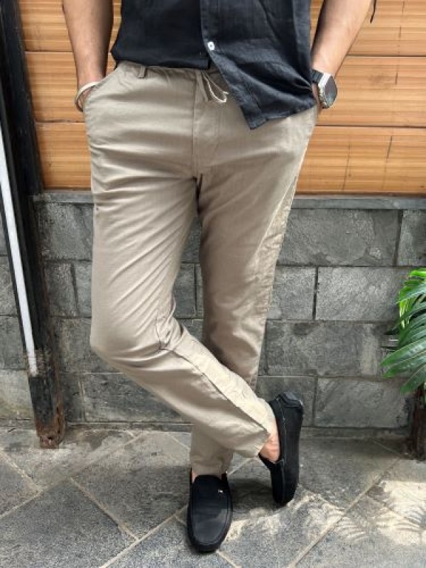                                                                                                                                                                    Elastic Waist Olive Linen Pant