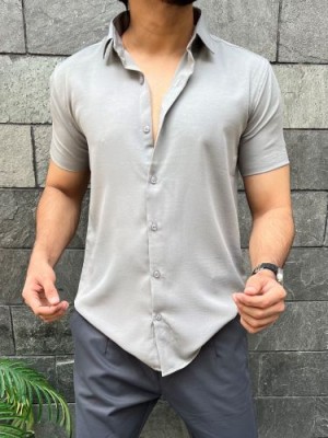                                                                                                                                                                                                                      Imported Textured Grey Half Shirt