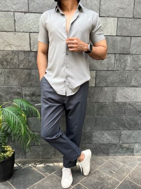                                                                                                                                                                                                                      Imported Textured Grey Half Shirt