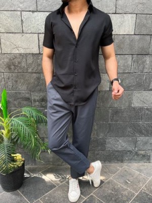                                                                                                                                                                                                                      Imported Textured Black Half Shirt