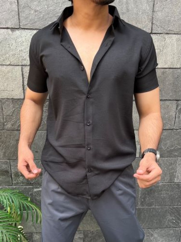                                                                                                                                                                                                                      Imported Textured Black Half Shirt