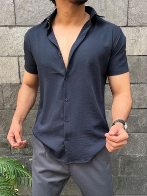                                                                                                                                                                                                                      Imported Textured Navy Half Shirt